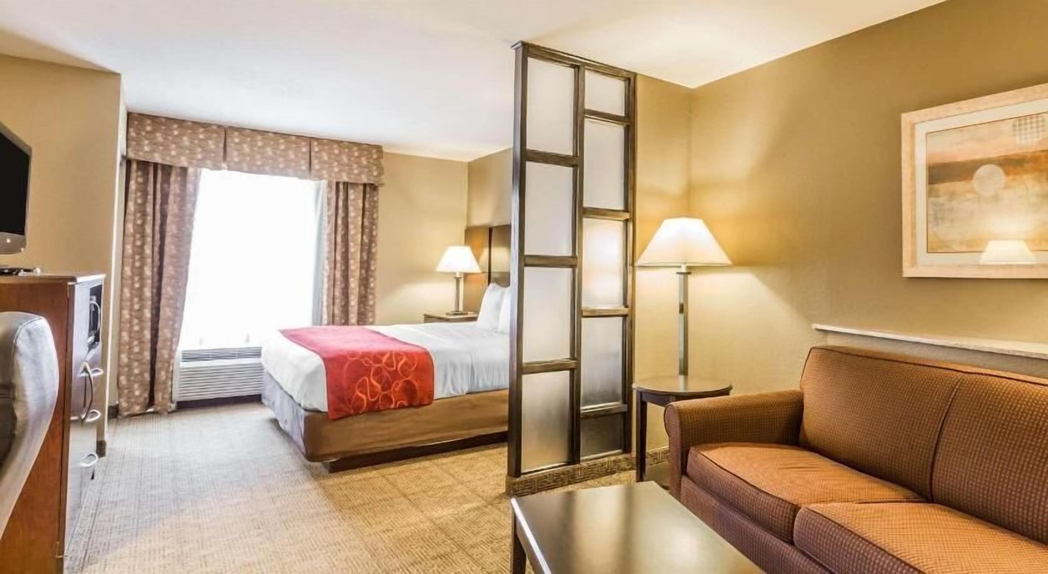 Premium bedding, pillowtop beds, desk, laptop workspace