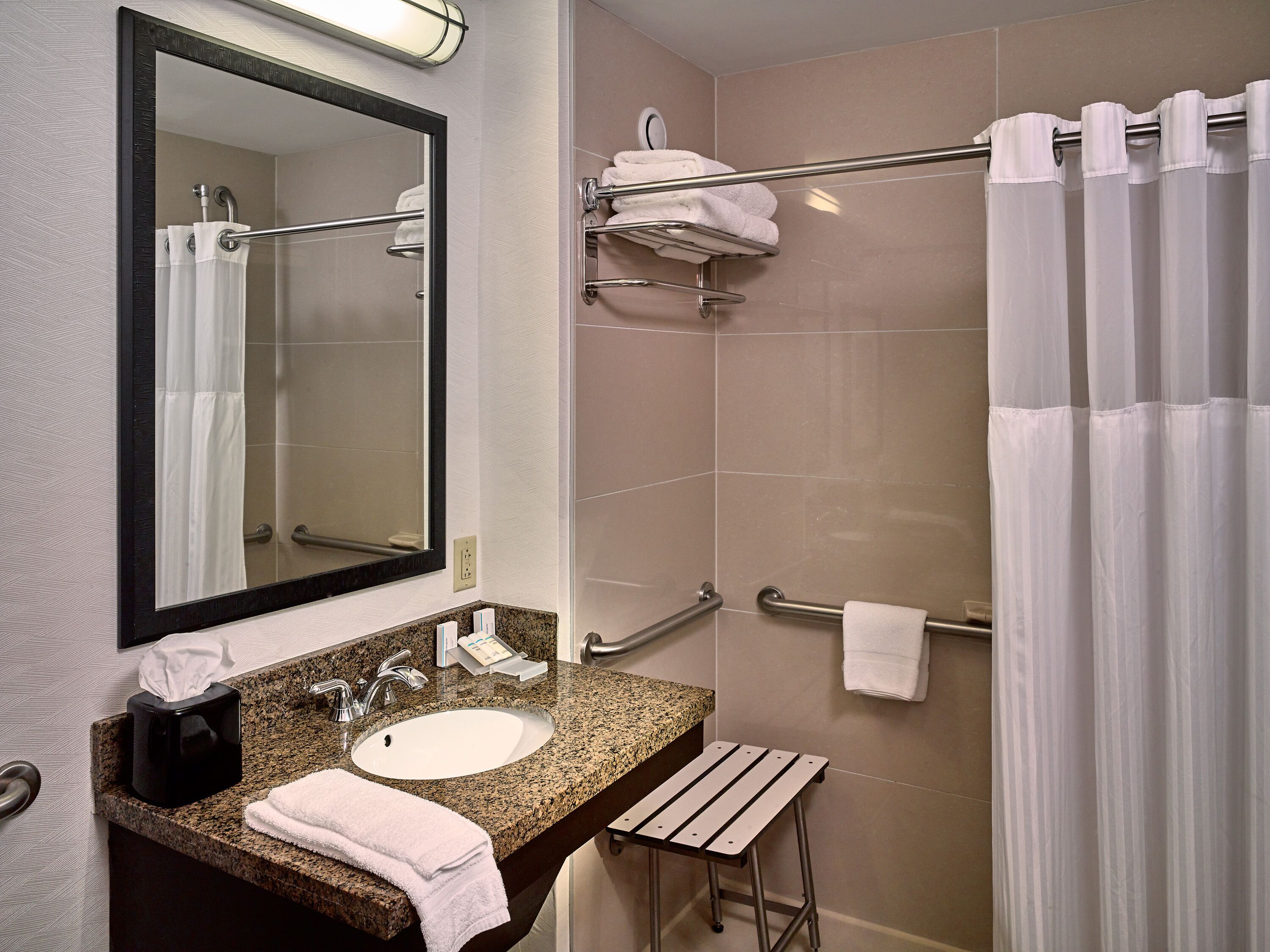 free toiletries, hair dryer, towels