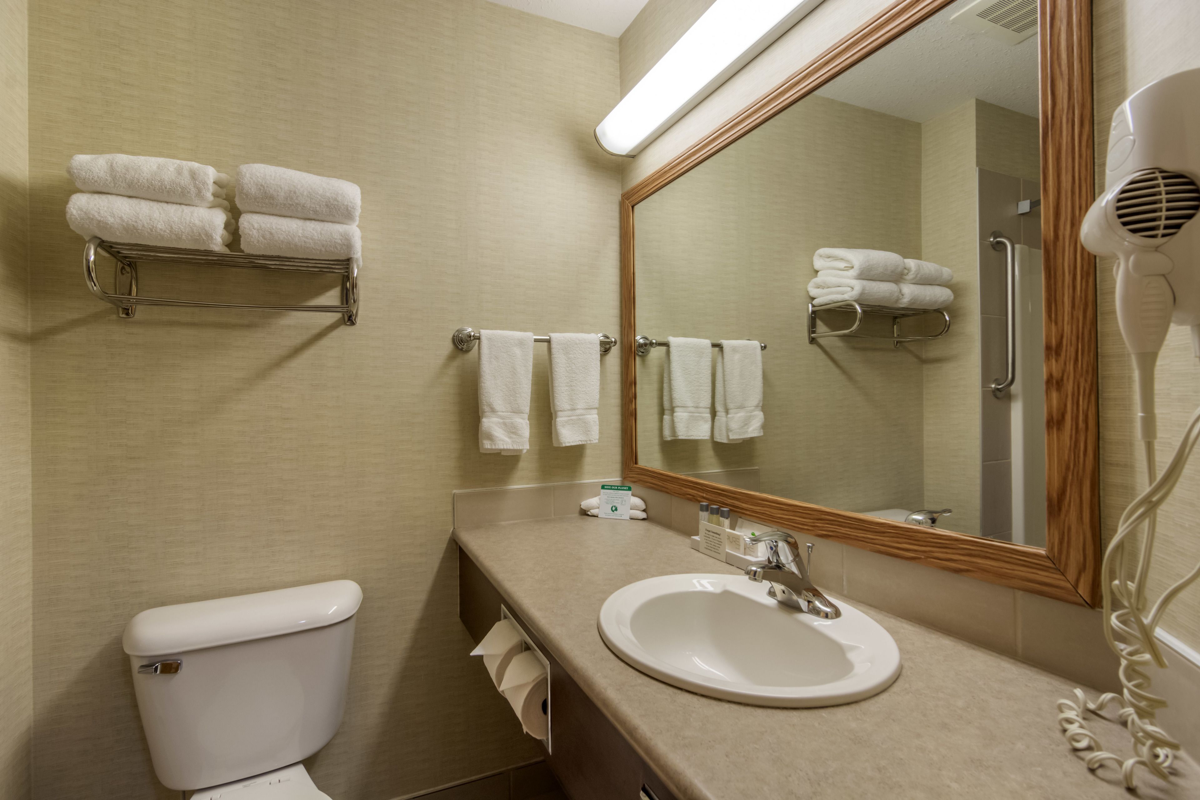 bathtub, free toiletries, hair dryer, towels