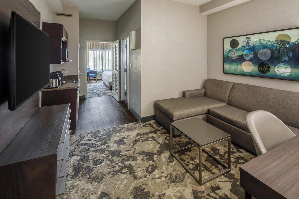 Suite 1 King Bed | Living area | 32-inch flat-screen TV with satellite channels, TV