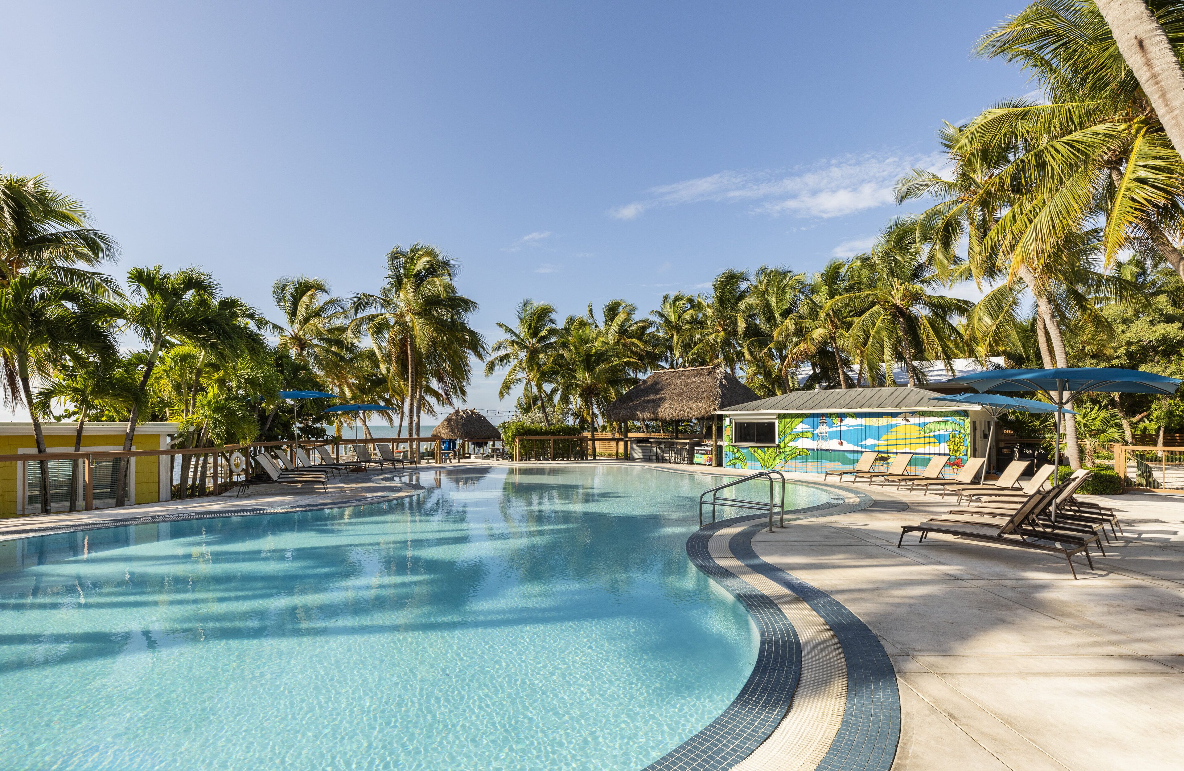 outdoor pool, pool loungers