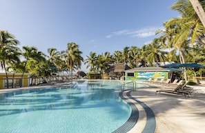 Outdoor pool, sun loungers