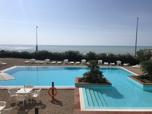 Außenpool, Sonnenschirme, Liegestühle