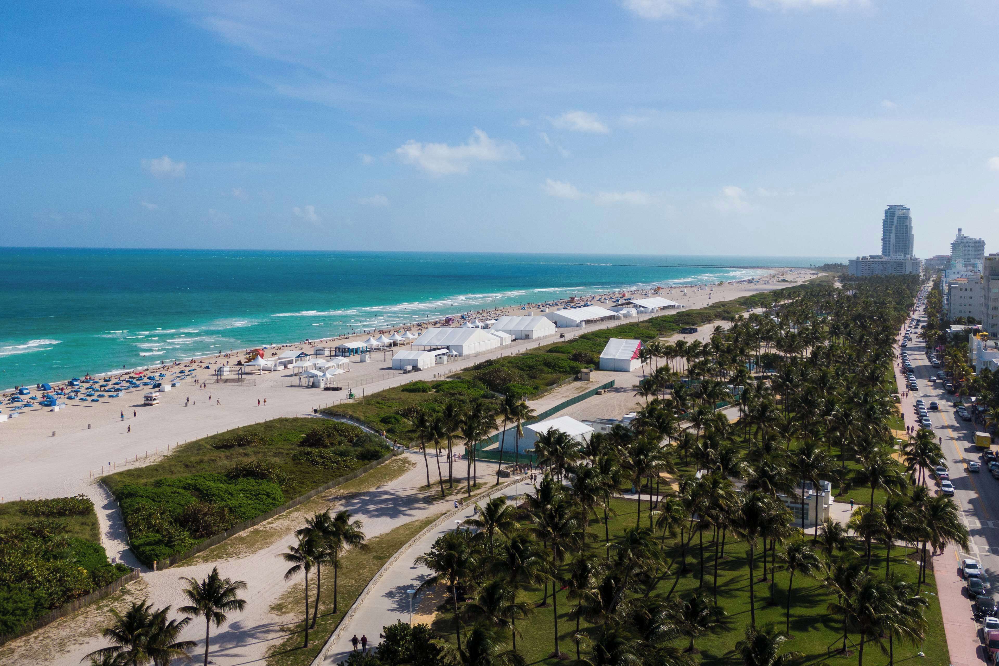 sun-loungers, beach umbrellas, beach towels