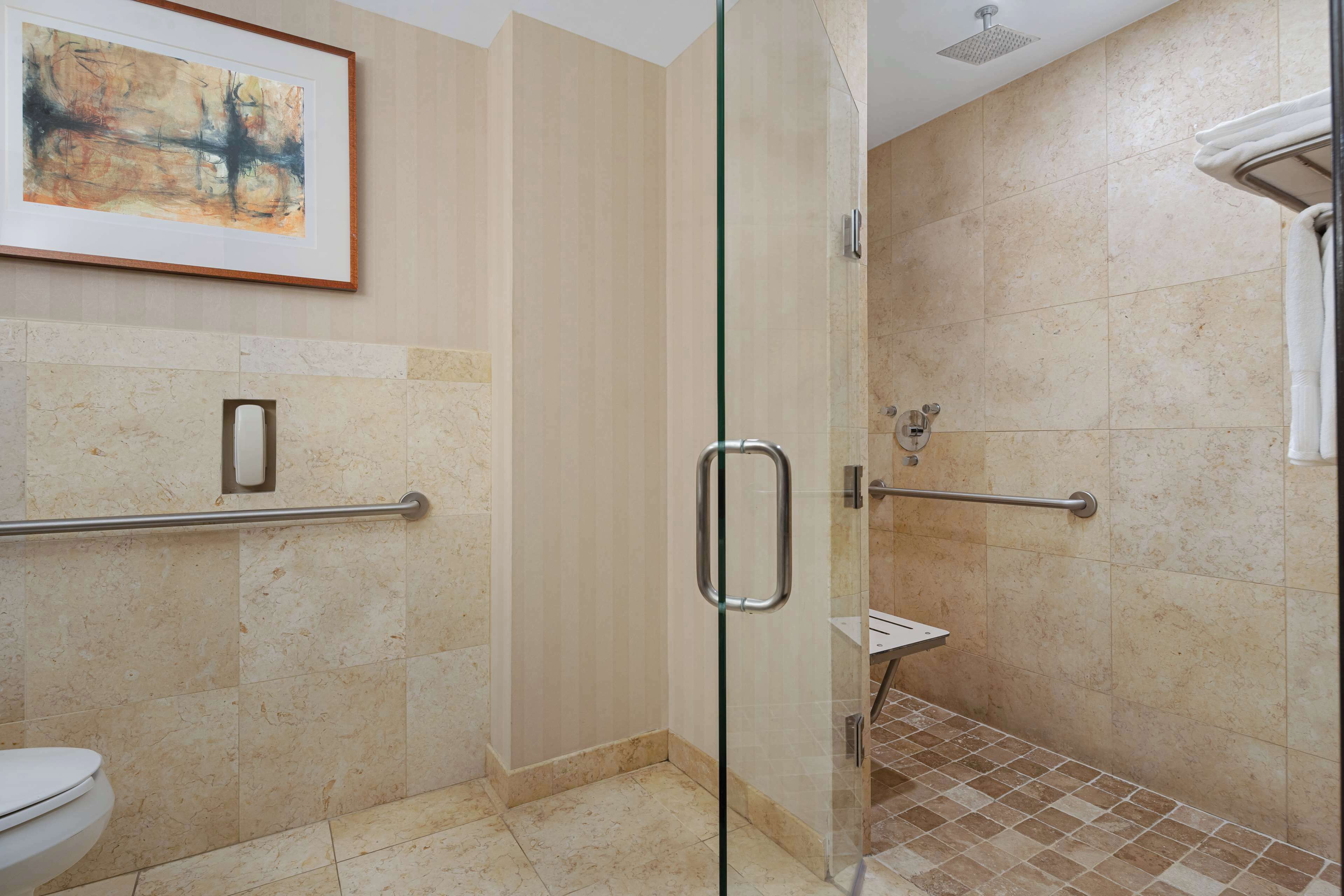 shower, rainfall showerhead, free toiletries, hair dryer