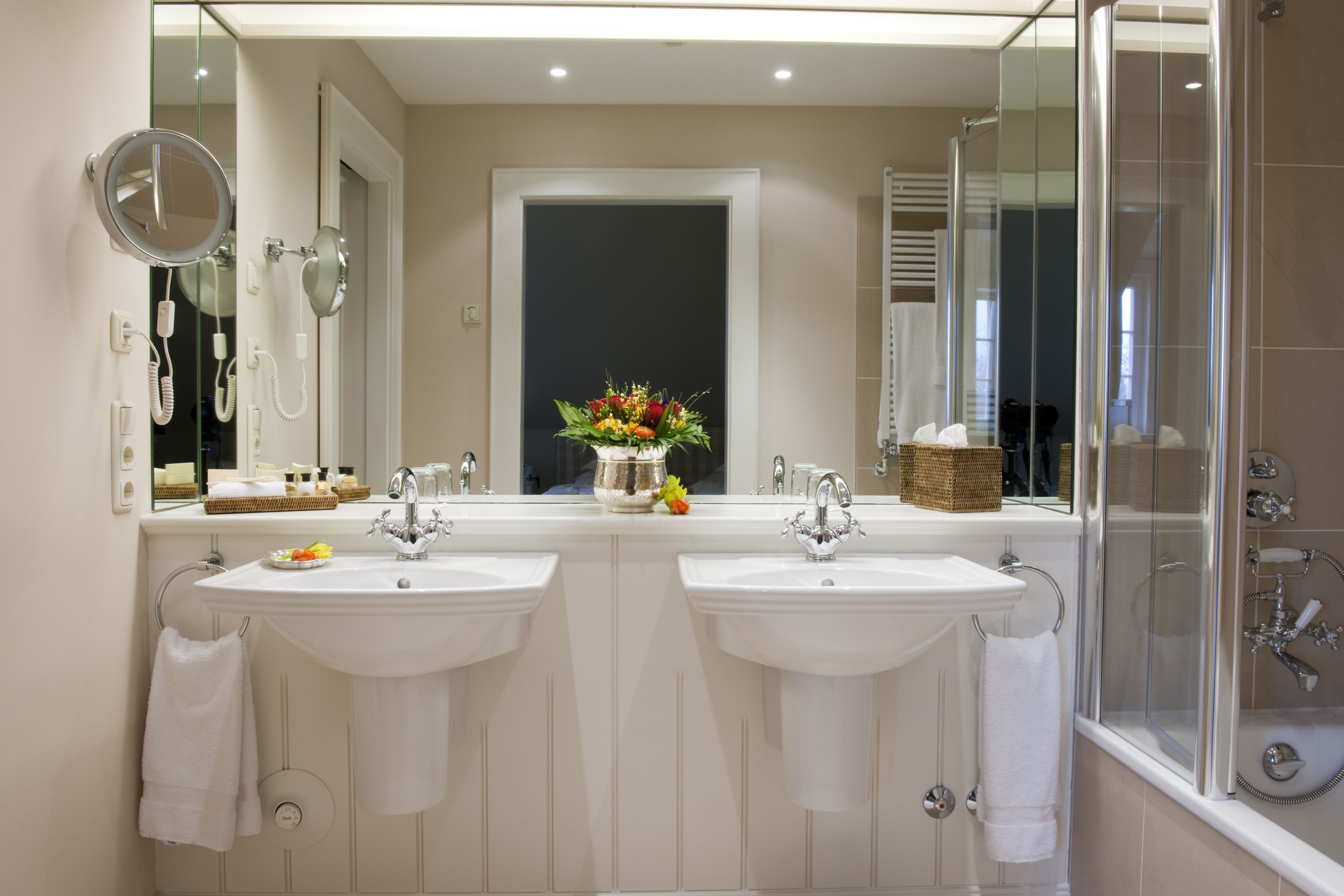 free toiletries, hair dryer, slippers, towels