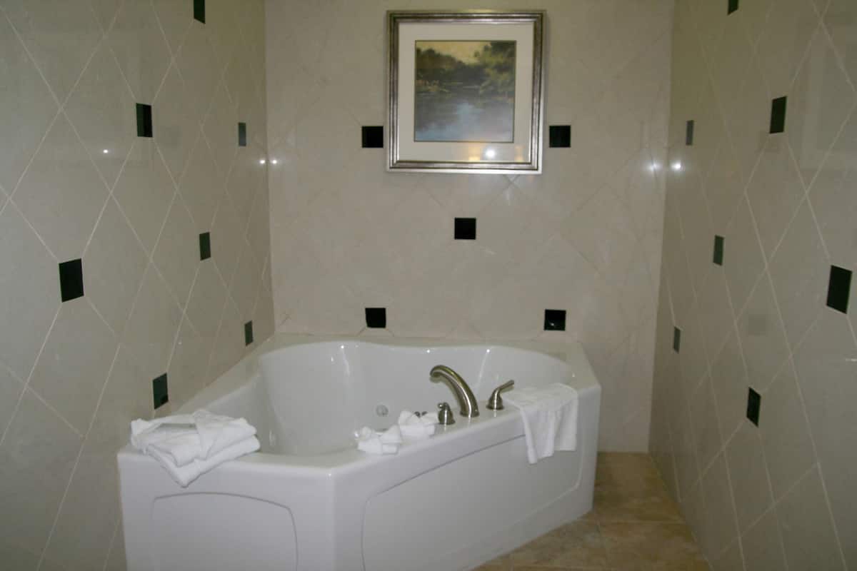 Suite, 1 cama King size, para no fumadores | Baño | Regadera, amenidades de baño gratuitas, secadora de cabello, toallas