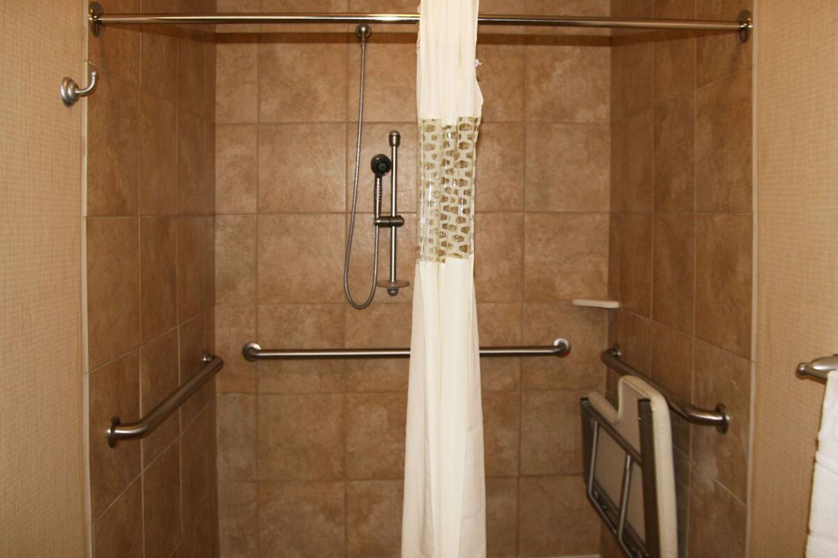 Bathroom | Shower, free toiletries, hair dryer, towels