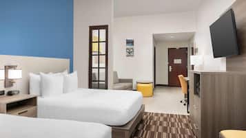 Pillow-top beds, desk, laptop workspace, iron/ironing board