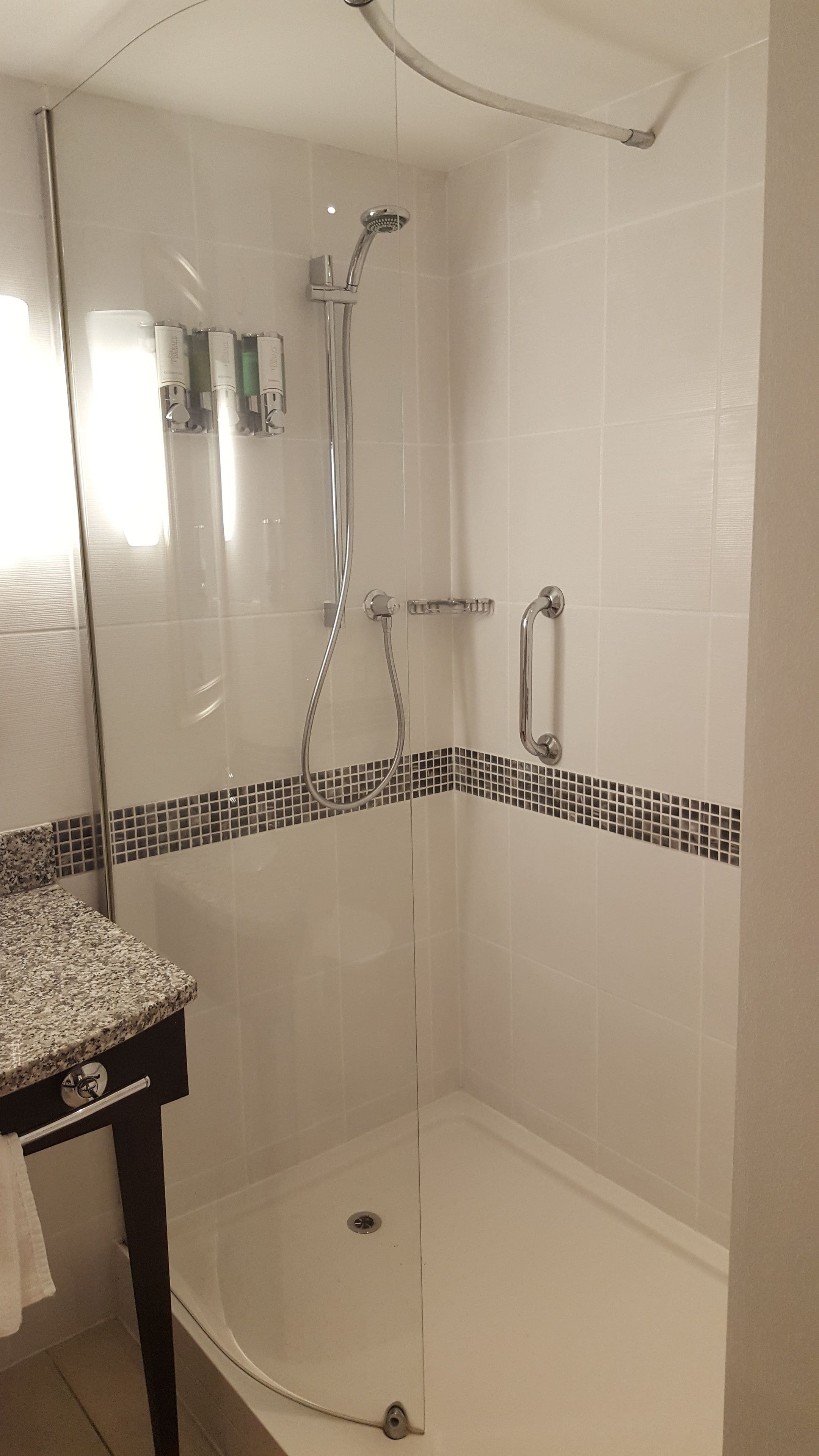 shower, eco-friendly toiletries, hair dryer, bathrobes