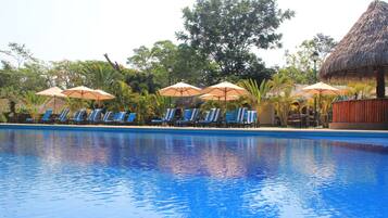 2 outdoor pools, open 8:00 AM to 9:00 PM, pool umbrellas, sun loungers