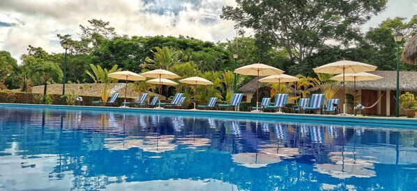 2 outdoor pools, open 8:00 AM to 9:00 PM, pool umbrellas, sun loungers