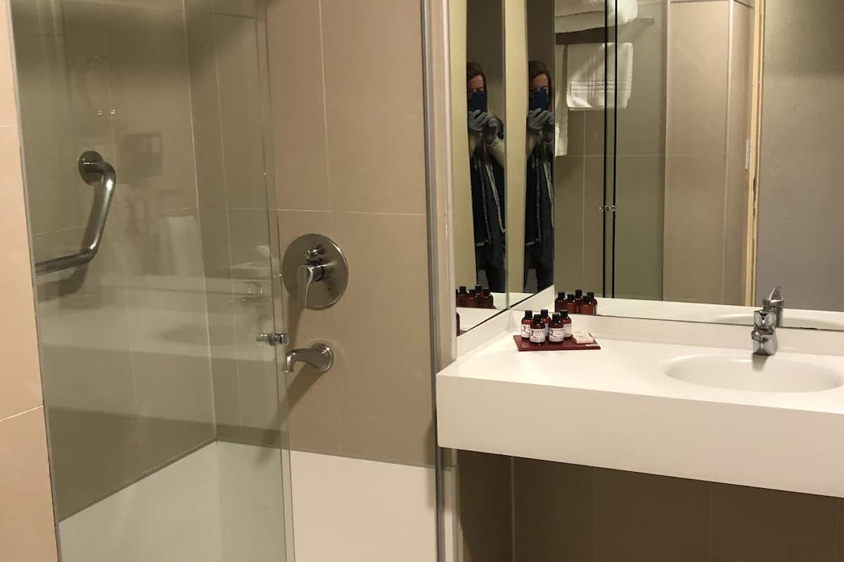 combined shower/bathtub, free toiletries, hair dryer, bidet