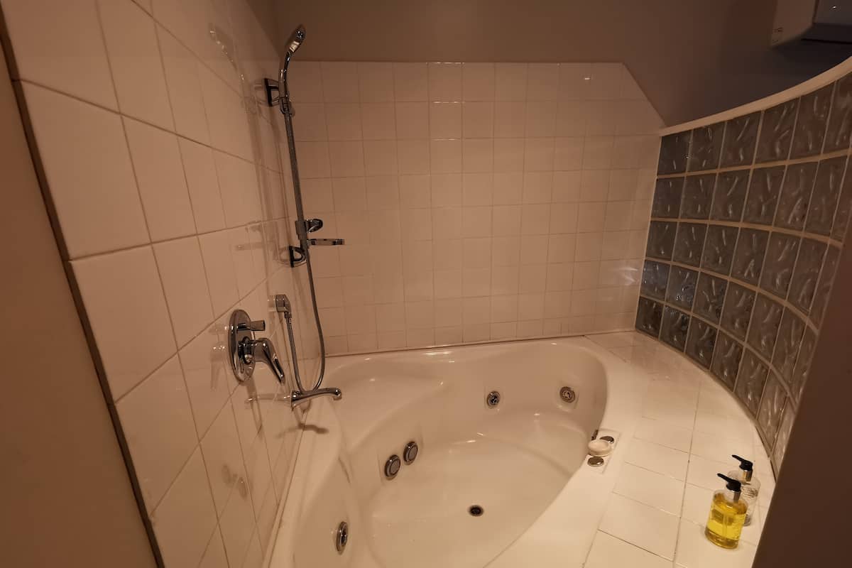 Habitación ejecutiva (Spa) | Baño | Ducha, secador de pelo y toallas