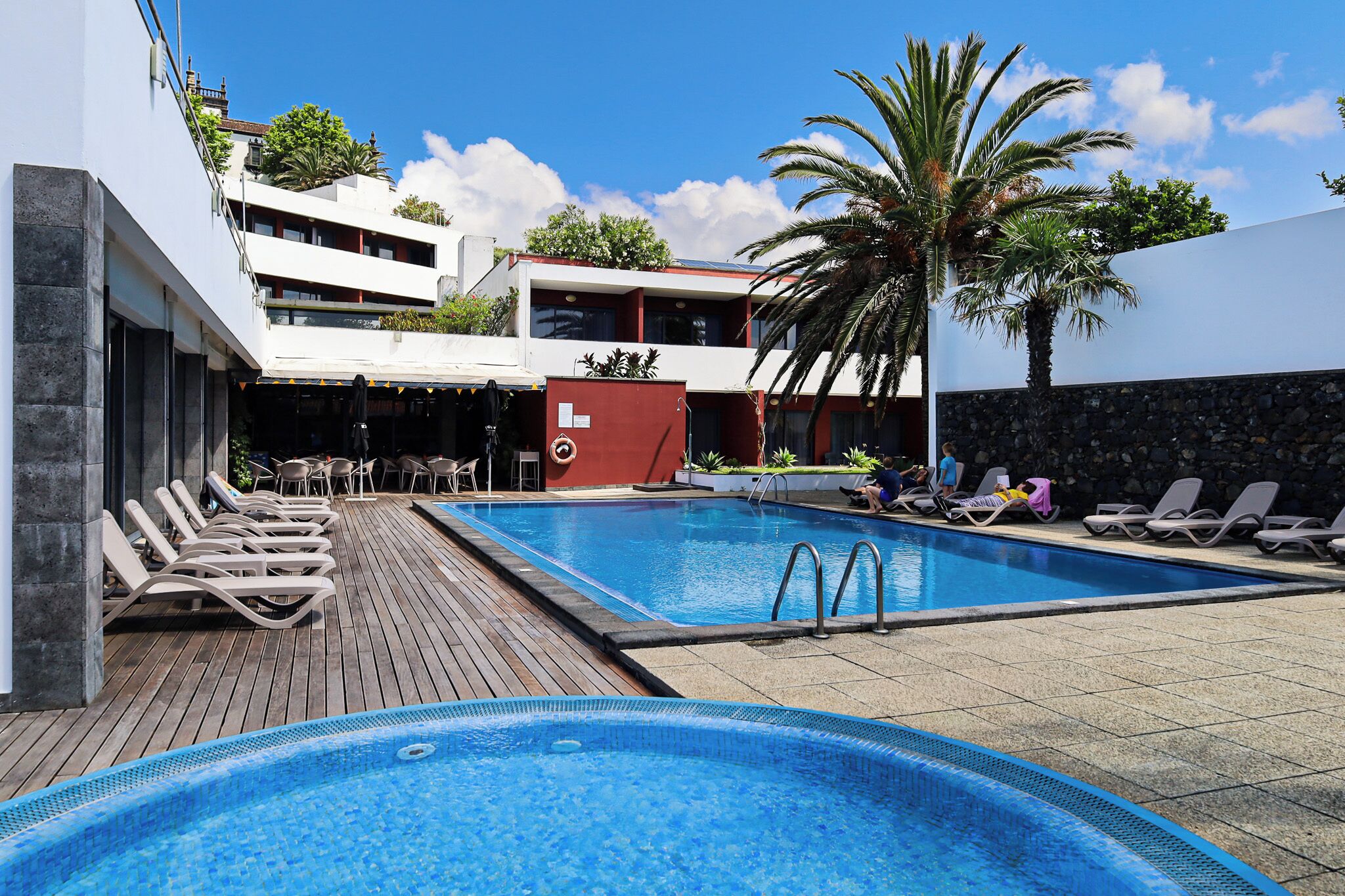 Indoor pool, outdoor pool, pool loungers