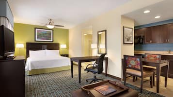 Premium bedding, pillowtop beds, desk, laptop workspace