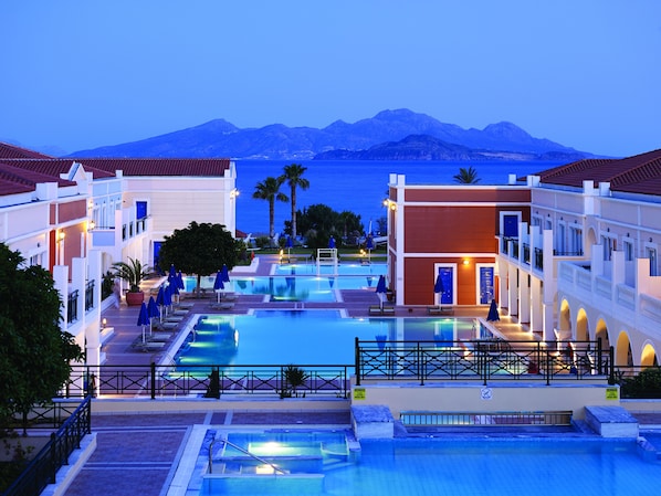 Indoor pool, 13 outdoor pools, pool umbrellas, pool loungers