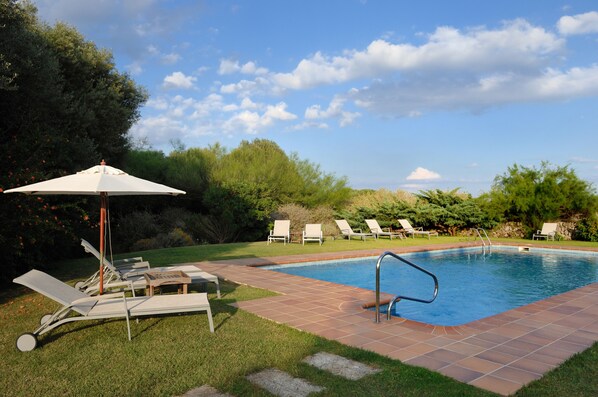 Outdoor pool, open 9:00 AM to 8:00 PM, sun loungers