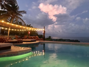 Outdoor pool, sun loungers