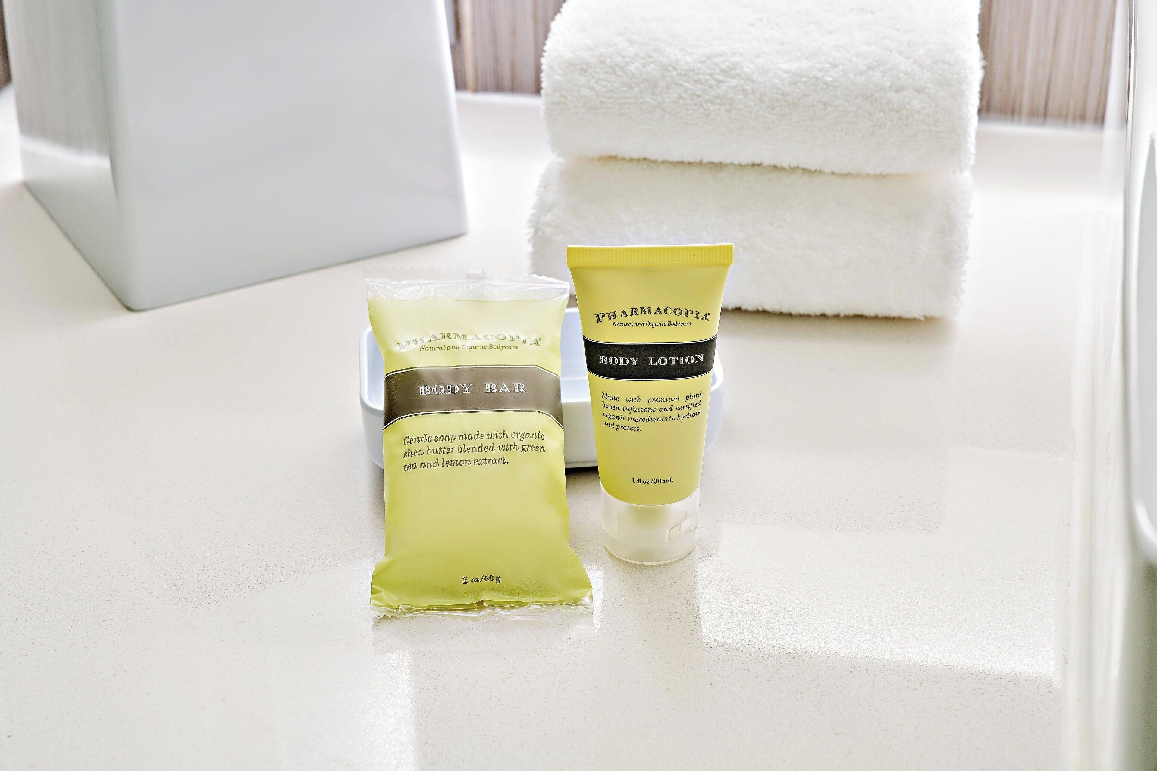 free toiletries, hair dryer, towels, soap