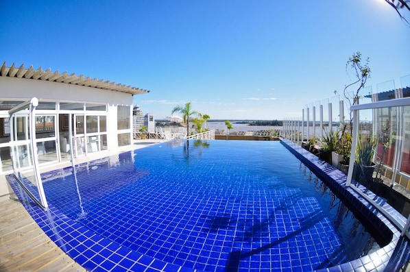 Outdoor pool, sun loungers