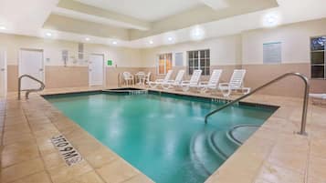 Indoor pool, open 9:00 AM to 10:00 PM, sun loungers