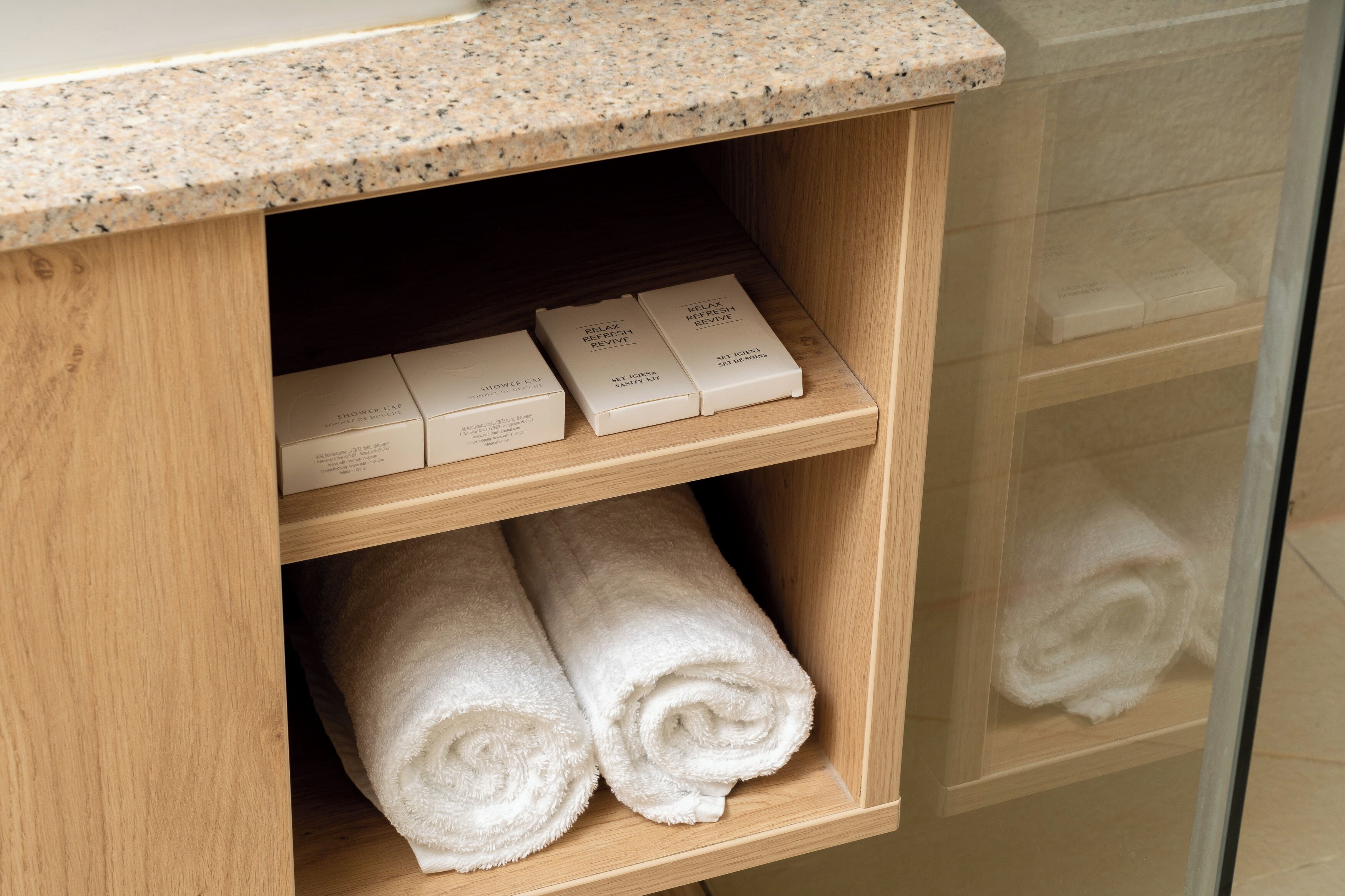 shower, free toiletries, bathrobes, slippers