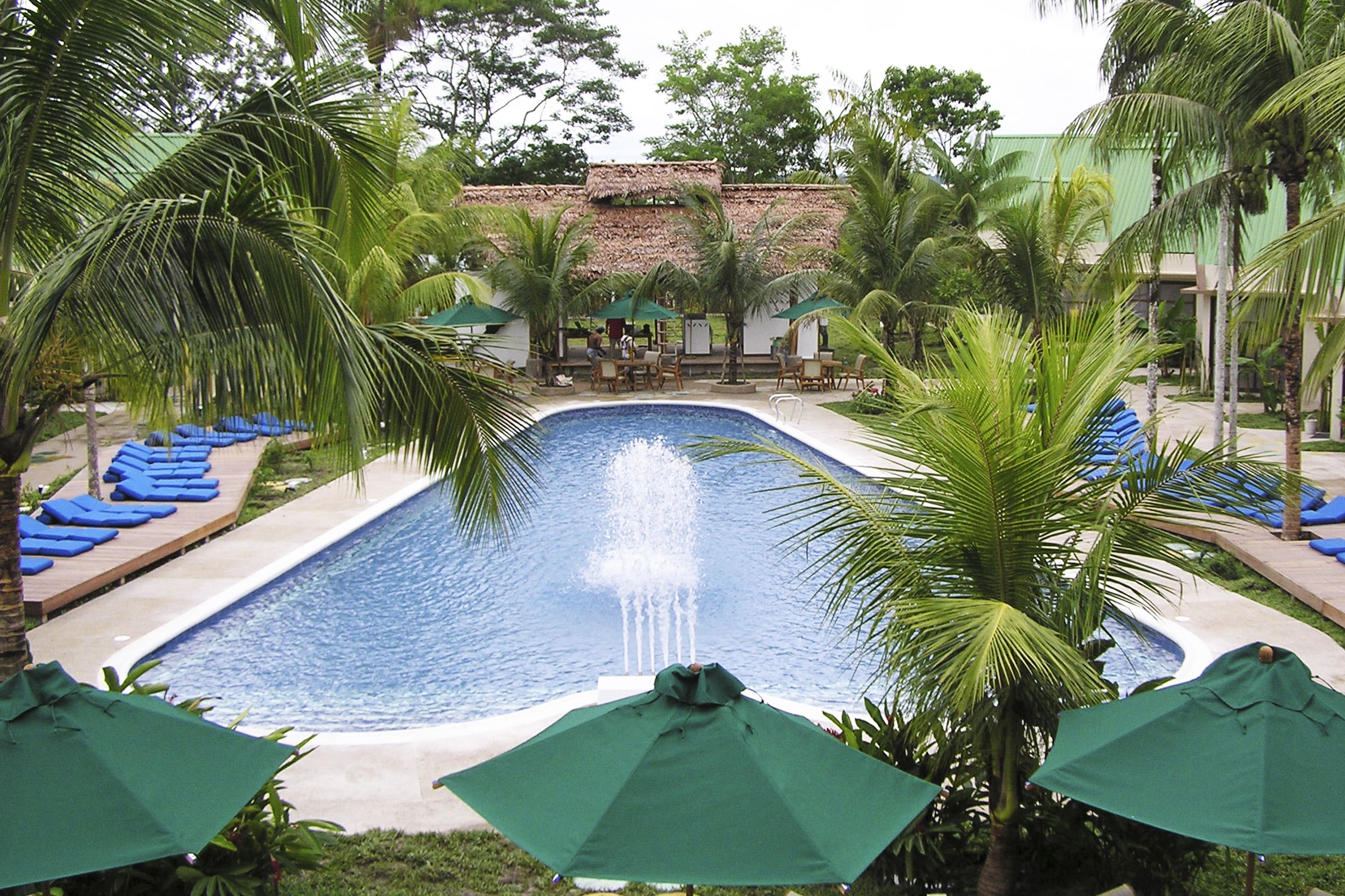 outdoor pool, pool loungers