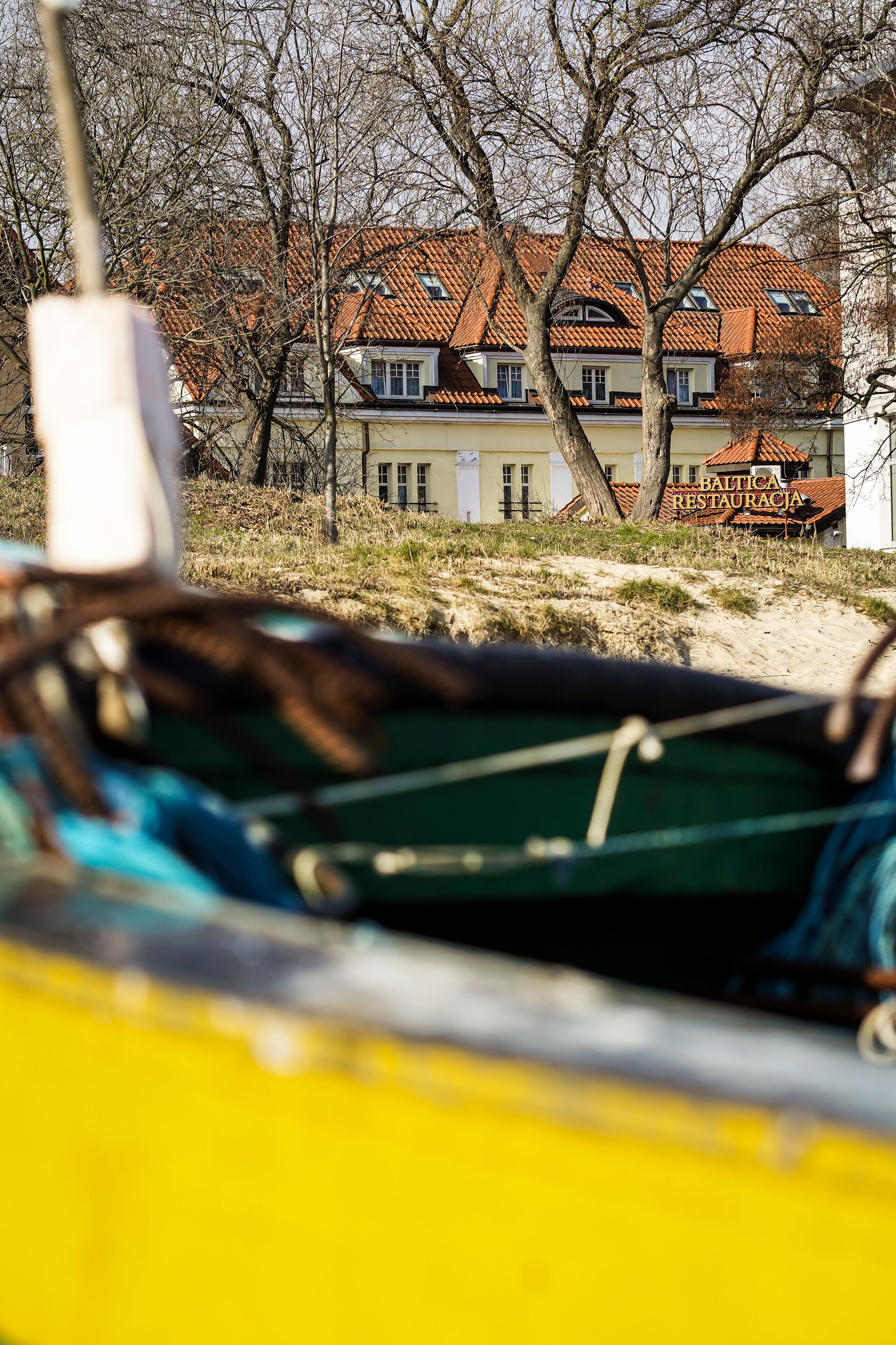 on the beach, sun-loungers, beach umbrellas, waterskiing