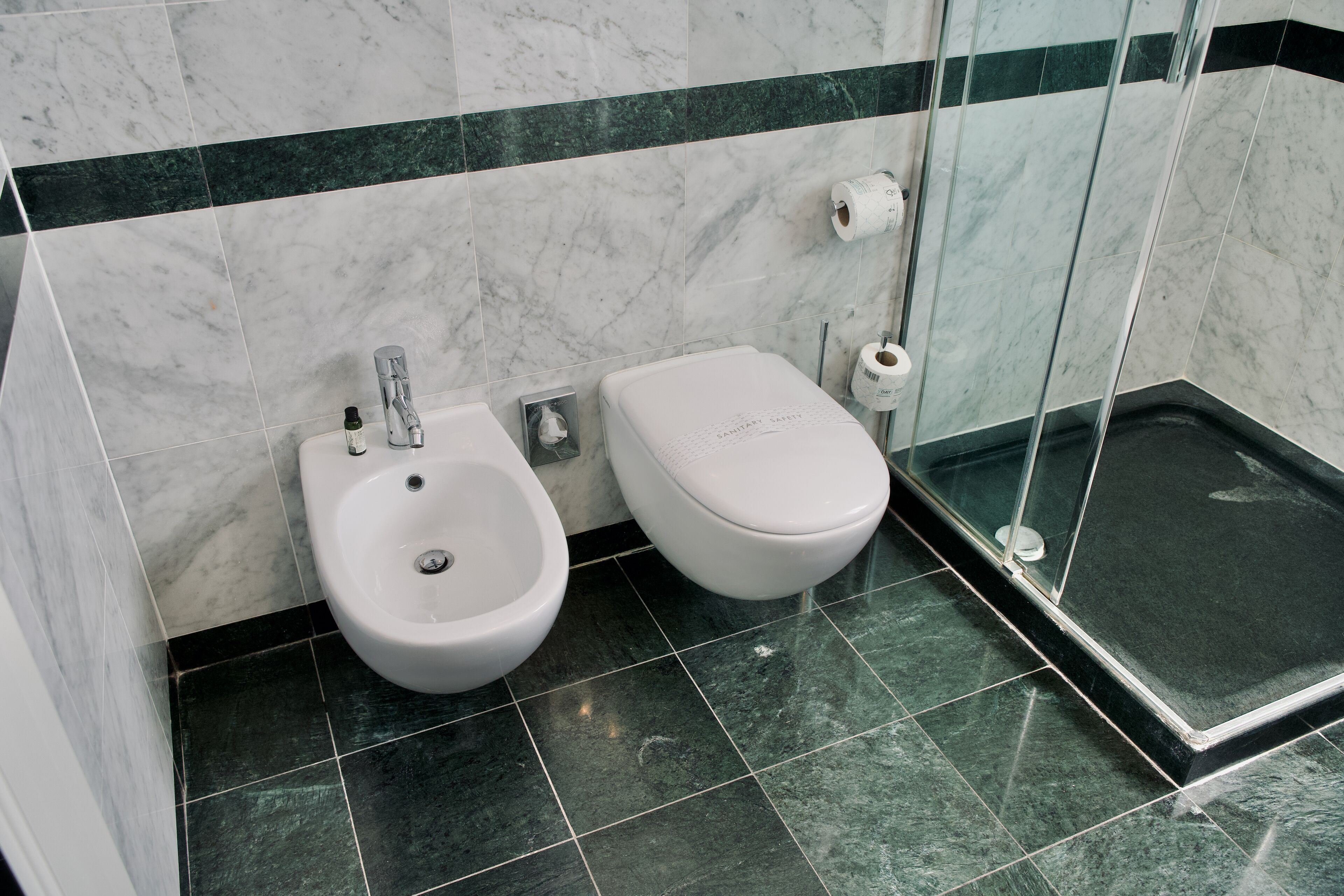 shower, rainfall showerhead, hair dryer, bathrobes