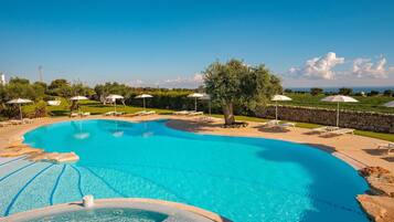 Indoor pool, seasonal outdoor pool, pool umbrellas, sun loungers