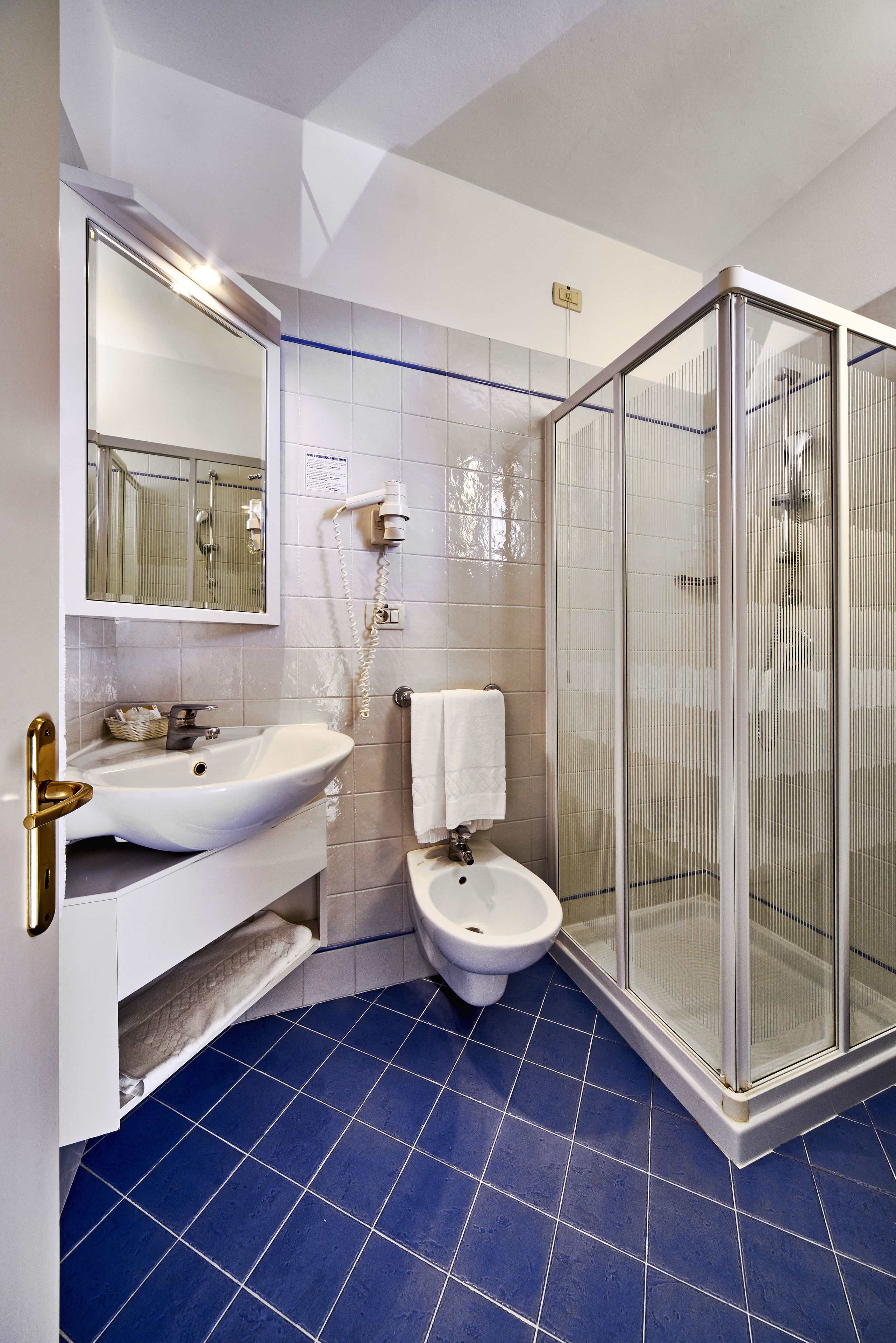 hair dryer, bidet, towels