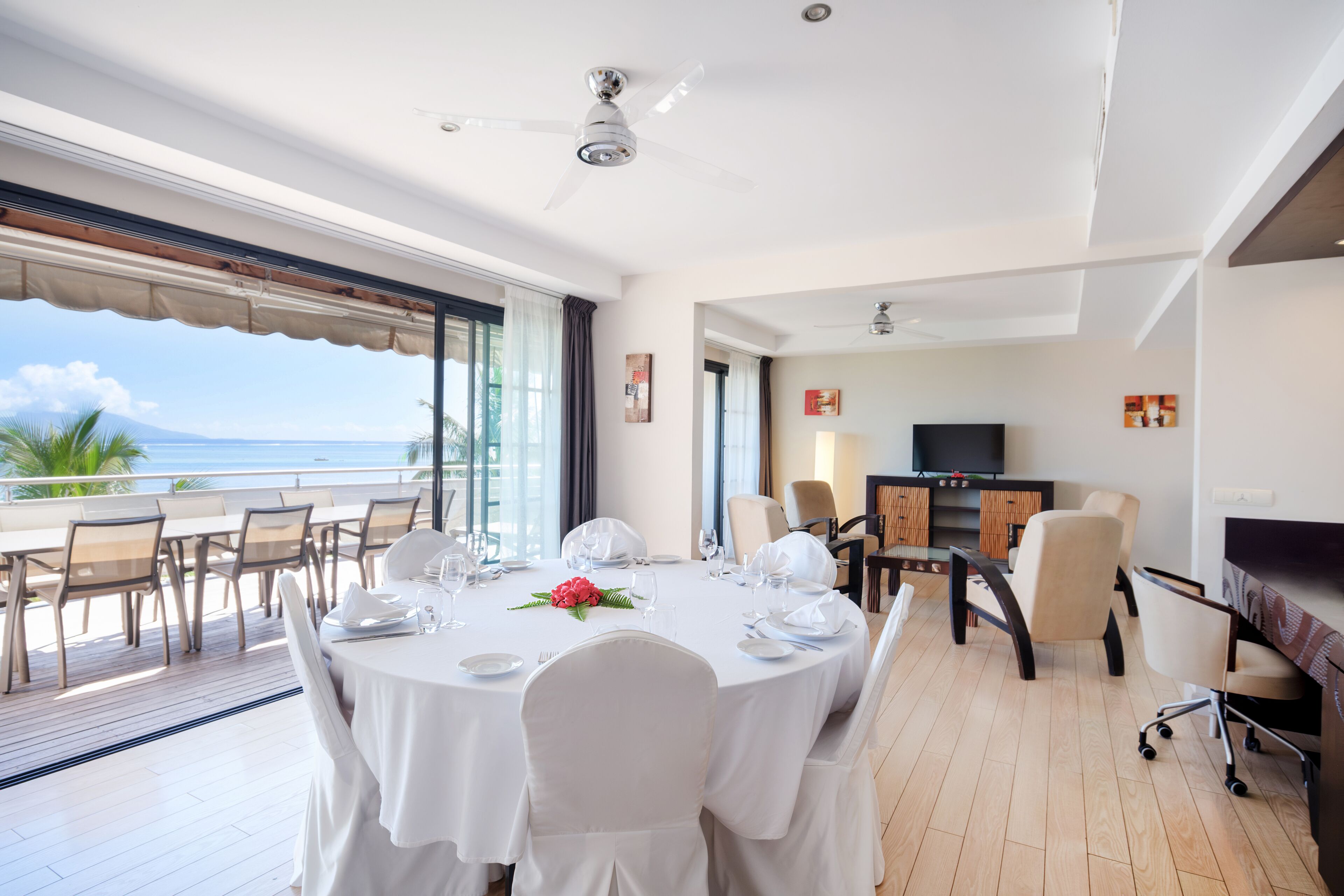 3 bedroom apartment with ocean view | living area | 26-inch flat-screen tv with satellite channels, tv