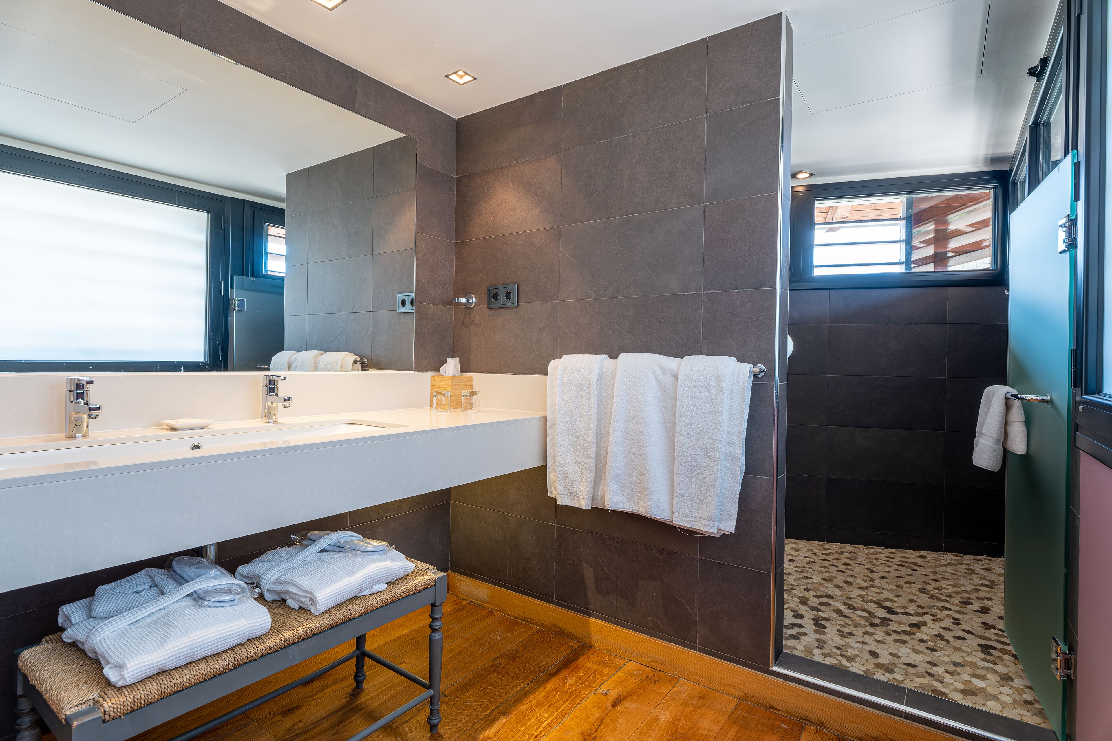 premium double room | bathroom | shower, rainfall showerhead, designer toiletries, hair dryer