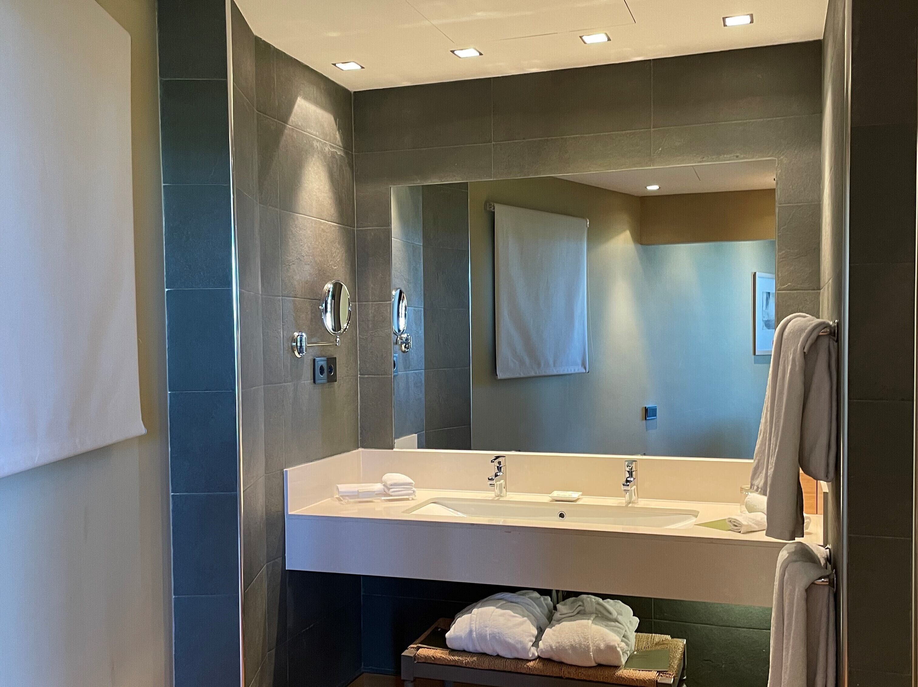 suite plus | bathroom | shower, rainfall showerhead, designer toiletries, hair dryer
