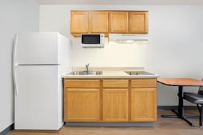Fridge, microwave, stovetop, freezer