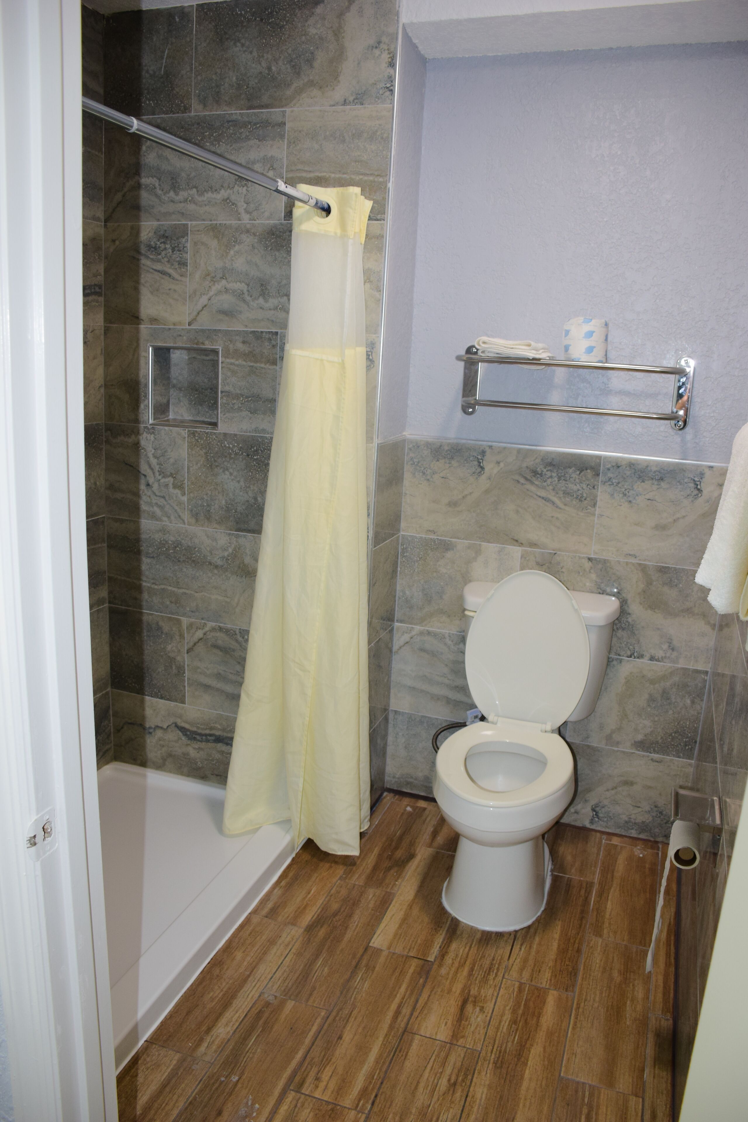 Standard Room, 2 Double Beds, Smoking | Bathroom | Hair dryer, towels