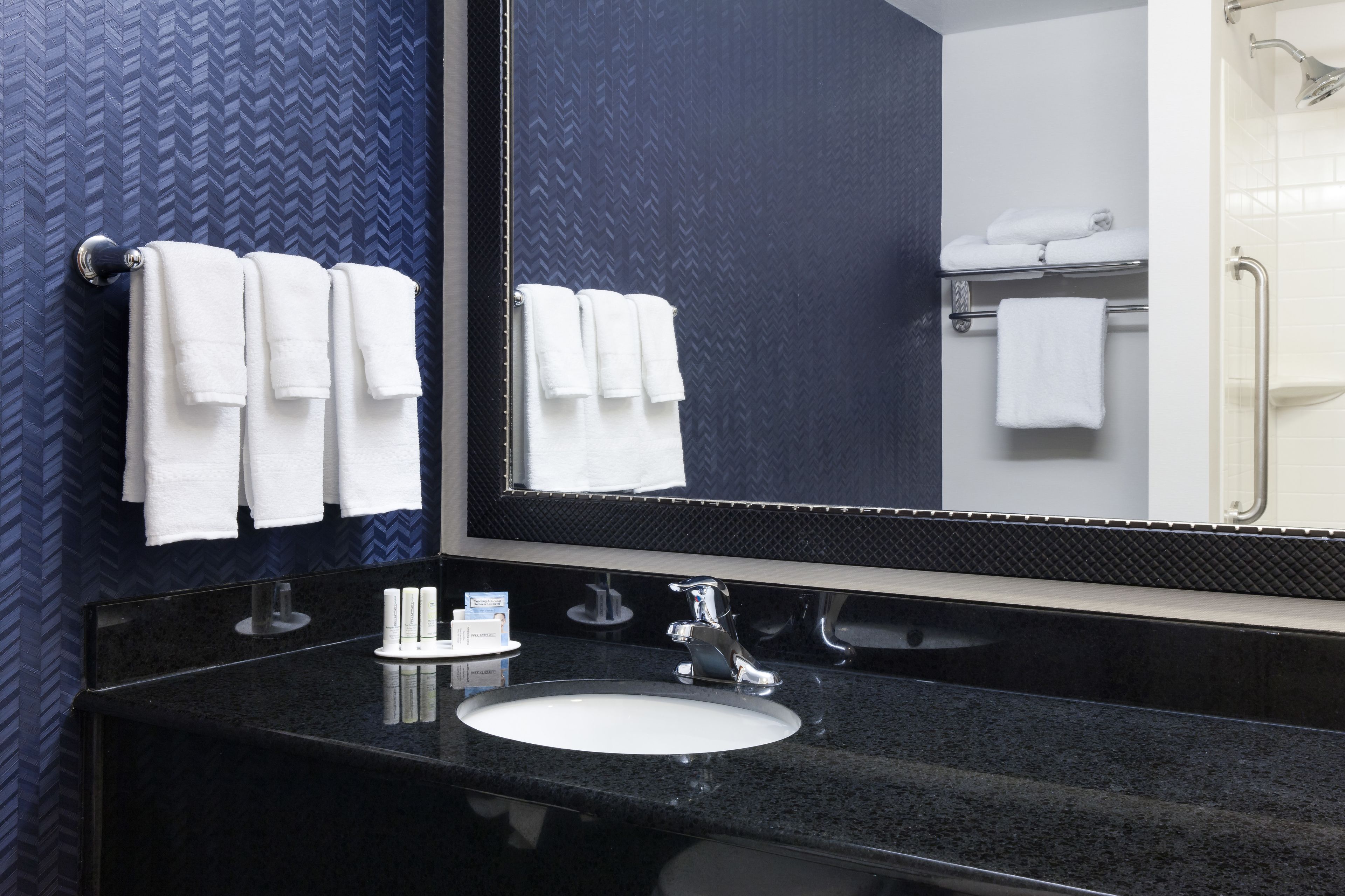 free toiletries, hair dryer, towels