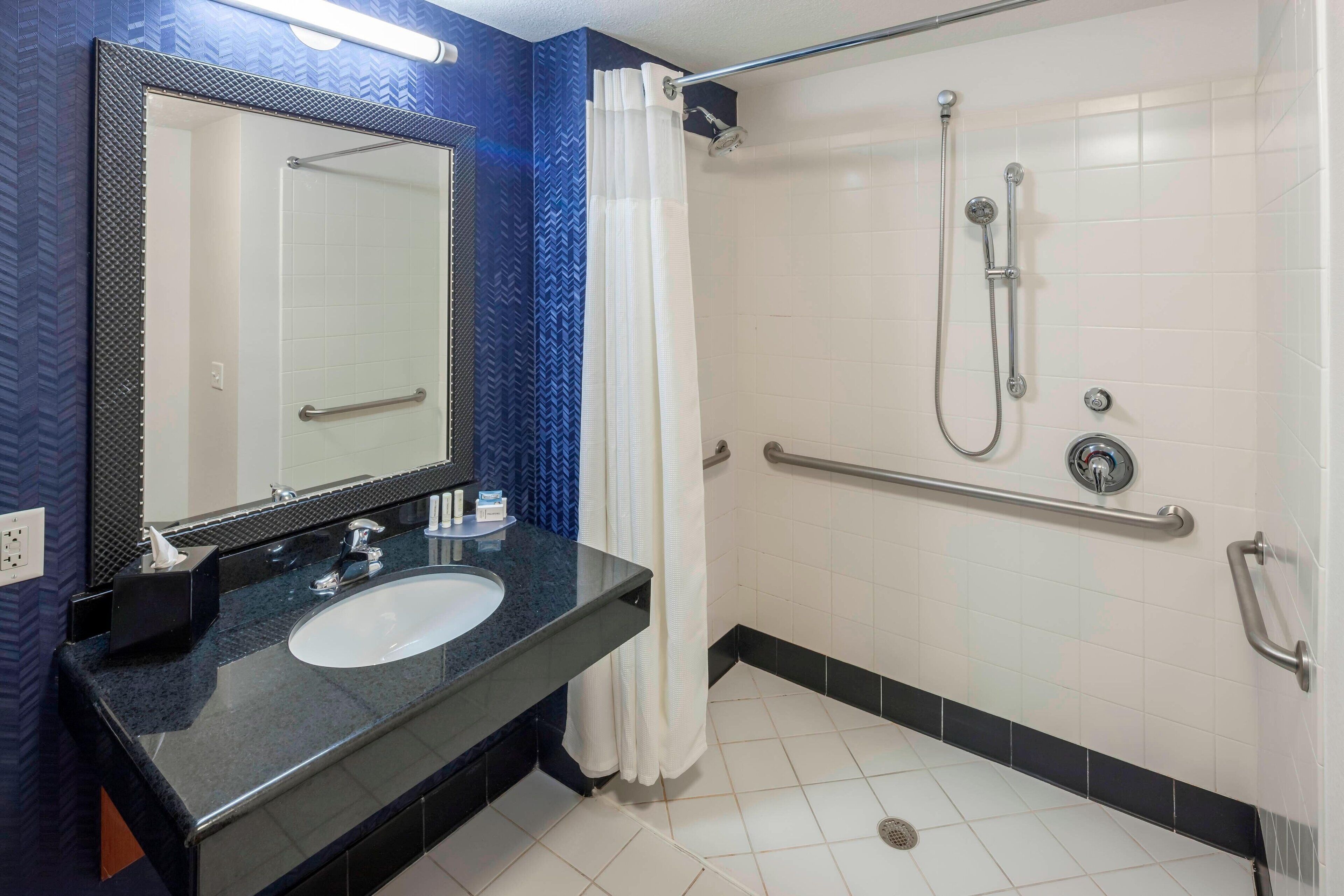 free toiletries, hair dryer, towels