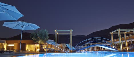 Indoor pool, 4 outdoor pools, open 10:00 AM to 6:00 PM, pool umbrellas
