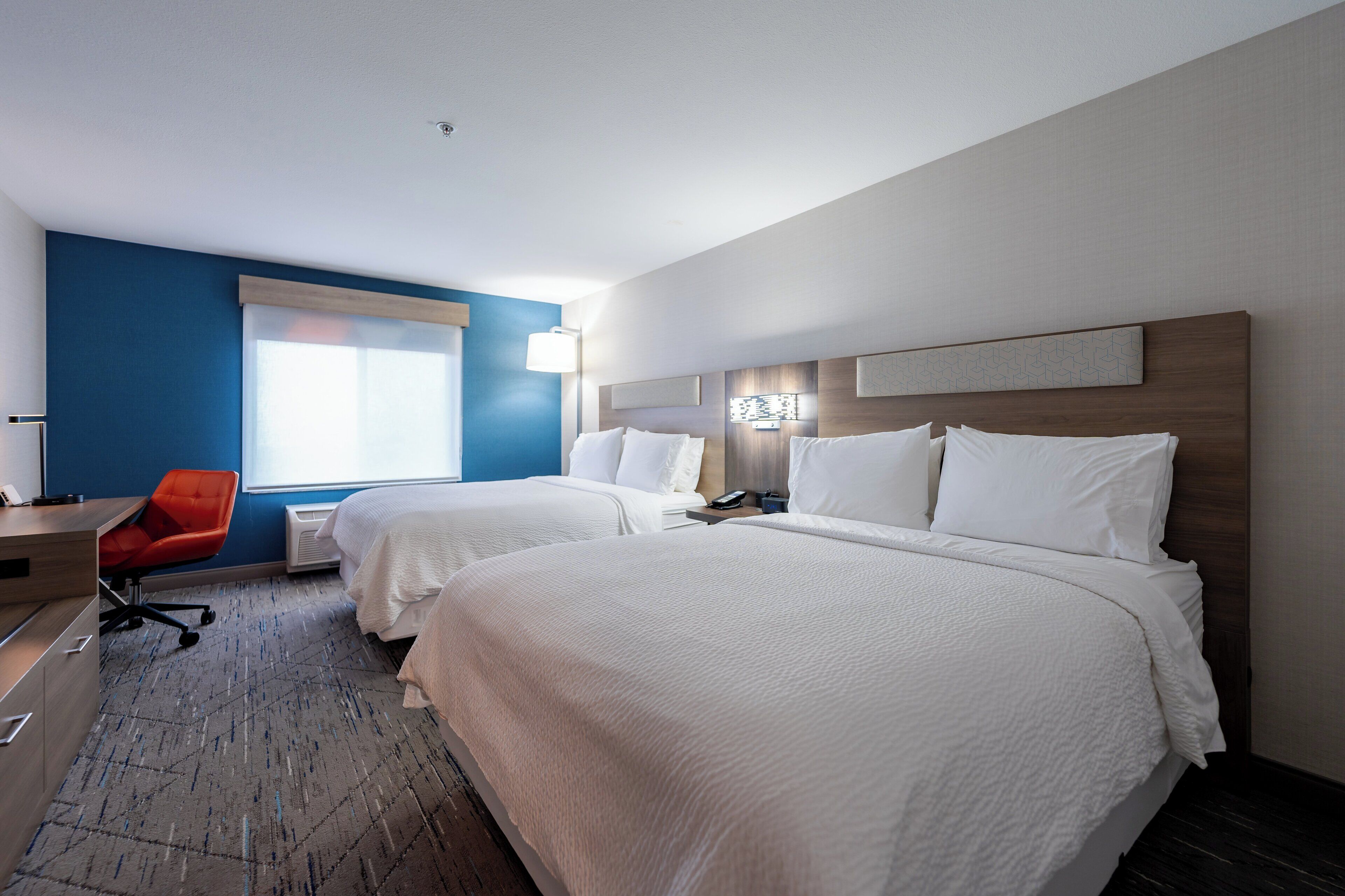 down duvets, desk, blackout curtains, iron/ironing board