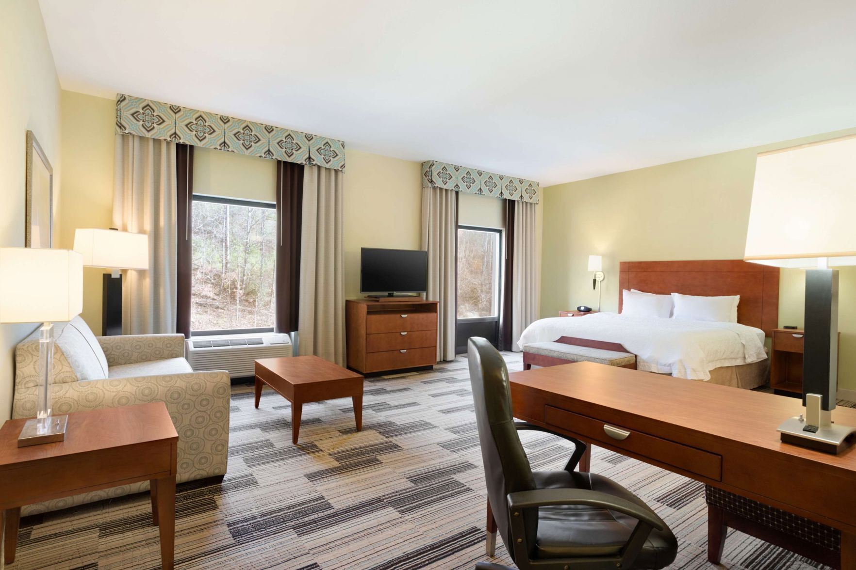 In-room safe, desk, laptop workspace, blackout curtains