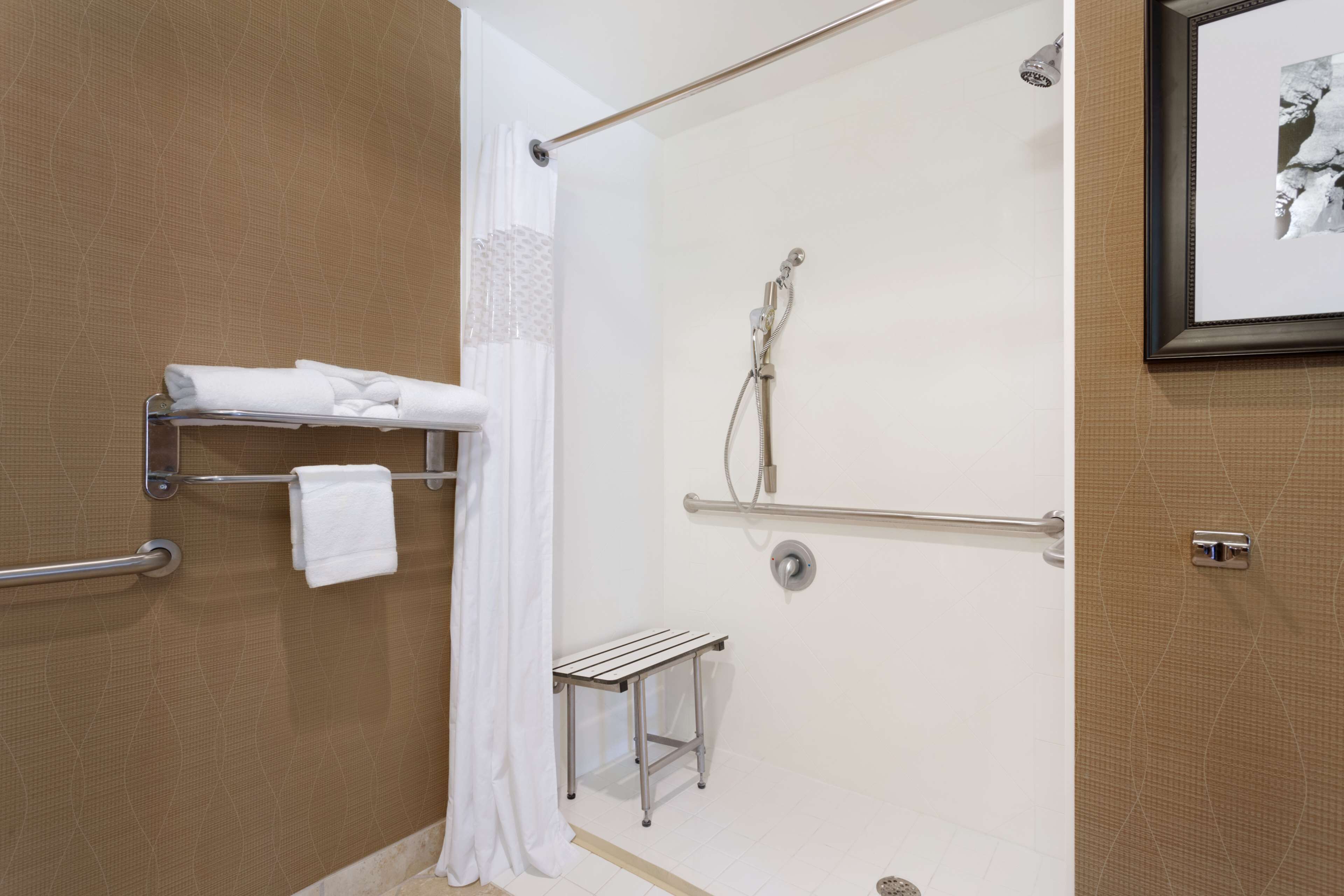 studio, 1 king bed, accessible (mobility, roll-in shower) | bathroom | free toiletries, hair dryer, towels, soap