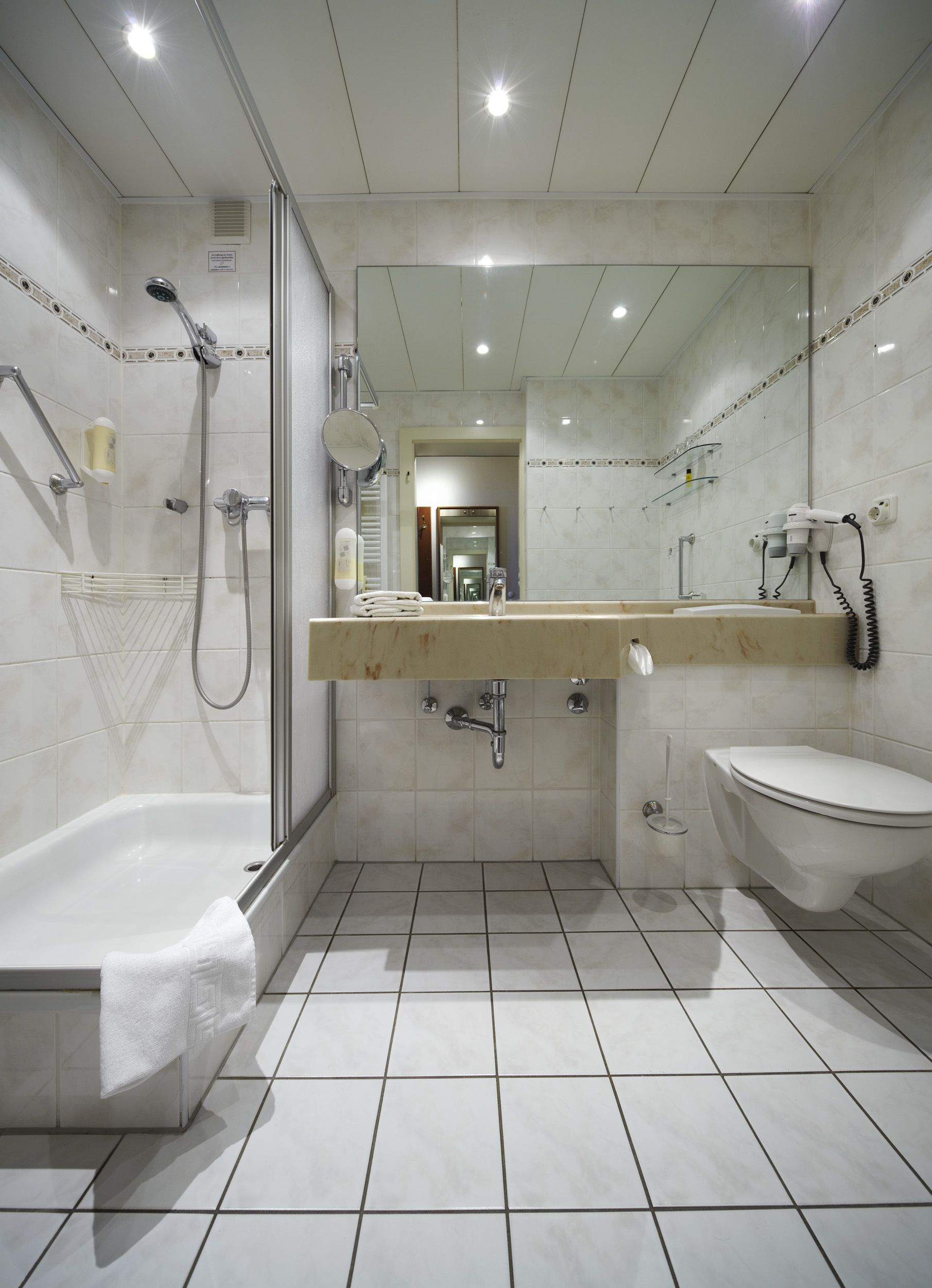 free toiletries, hair dryer, towels