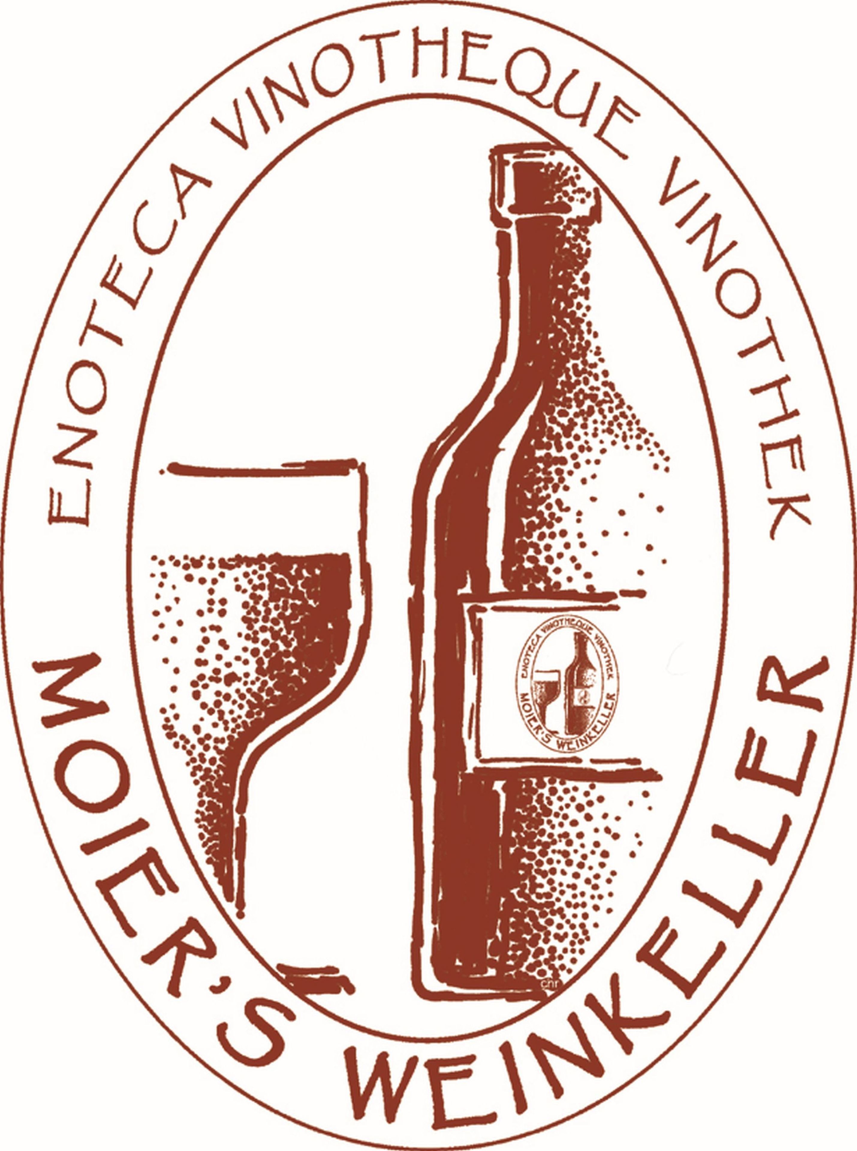 A logo with a bottle and a glass, surrounded by text.
