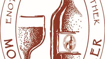 A logo with a bottle and a glass, surrounded by text.