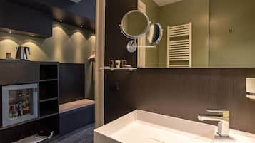 Shower, hair dryer, bidet, towels