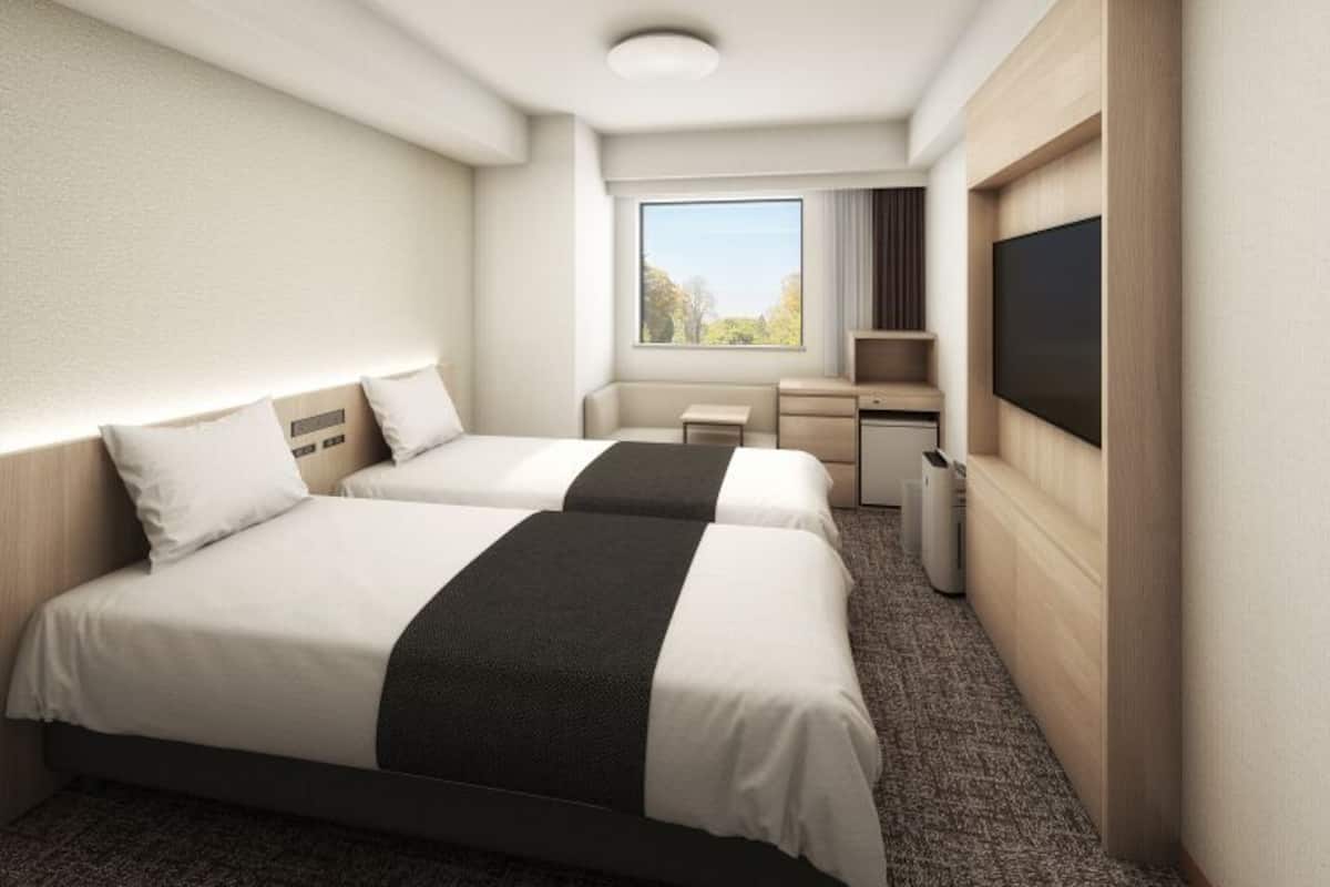Down comforters, desk, blackout drapes, soundproofing