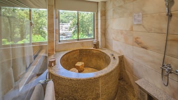 Deluxe Triple Room | Bathroom | Separate bathtub and shower, spring water bathtub, rainfall showerhead