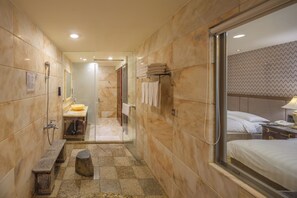 Luxury Twin Room | Bathroom | Separate tub and shower, spring water tub, rainfall showerhead